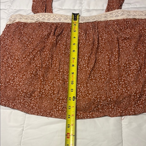 Rust Boho Lace Trim Sleeveless Top with Ruffle Straps - Picture 5 of 9